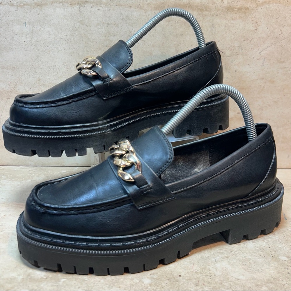 Aldo Black Chunky Loafers with Gold Accent